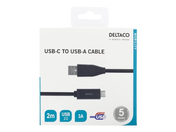 DELTACO USBC-1006M - USB-kabel - USB-C (hane) till USB (hane) - 2 m - svart