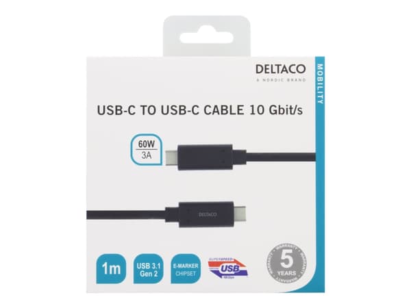 Deltaco USBC-1122M, 1 m, USB C, USB C, USB 3.2 Gen 2 (3.1 Gen 2), Valkoinen
