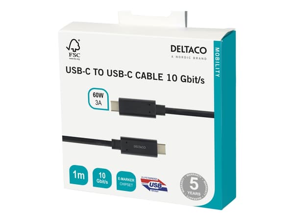 Deltaco USBC-1122M, 1 m, USB C, USB C, USB 3.2 Gen 2 (3.1 Gen 2), Valkoinen