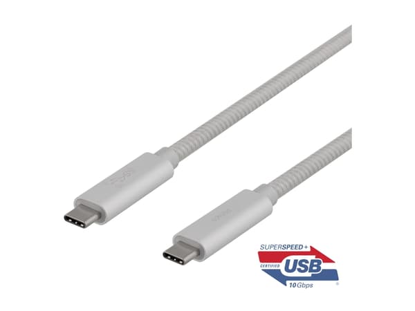 DELTACO USBC-1417M - USB-kabel - USB-C (hane) till USB-C (hane) - USB 3.1 Gen 2 - 5 A - 1 m - USB-strömleverans (5A, 100W) - silver