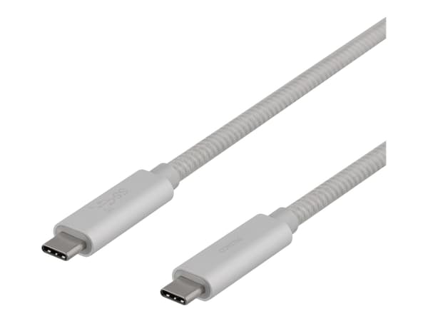 DELTACO USBC-1417M - USB-kabel - USB-C (hane) till USB-C (hane) - USB 3.1 Gen 2 - 5 A - 1 m - USB-strömleverans (5A, 100W) - silver