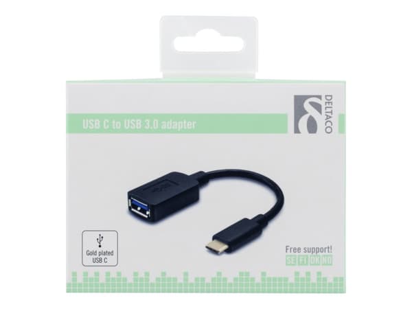 DELTACO USBC-1204 - USB-adapter - USB typ A (hun) till 24 stift USB-C (han) - USB 3.1 - 15 cm - sorterad