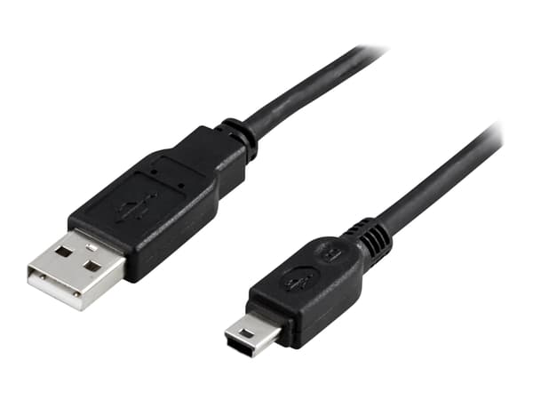 Deltaco USB 2.0 Cable A/mini B, 2m, 2 m, USB A, Mini-USB B, Naaras/naaras, 480 Mbit/s, Musta