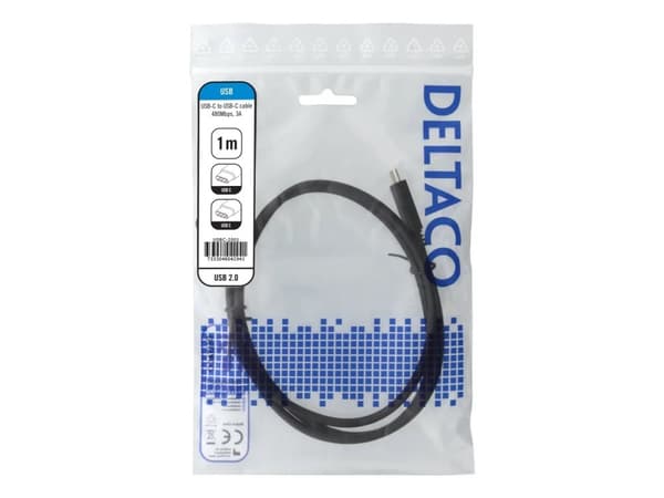 DELTACO USBC-2001 - USB-kabel - USB-C (hane) till USB-C (hane) - USB 2.0 - 3 A - 1 m - svart