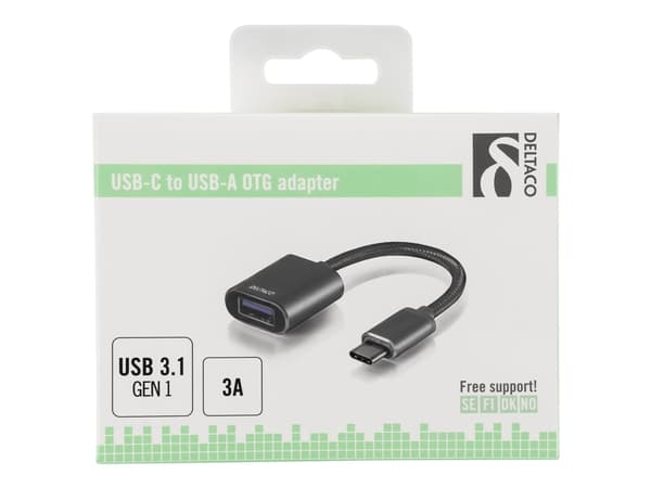 DELTACO - USB-adapter - 24 pin USB-C (hane) till USB typ A (hona) - USB 3.1 Gen1 OTG - 3 A - 11 cm - rymdgrå