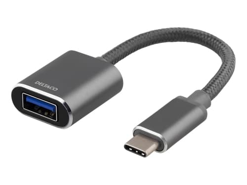 DELTACO - USB-adapter - 24 pin USB-C (hane) till USB typ A (hona) - USB 3.1 Gen1 OTG - 3 A - 11 cm - rymdgrå