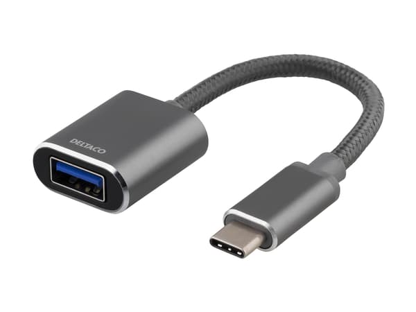 DELTACO - USB-adapter - 24 pin USB-C (hane) till USB typ A (hona) - USB 3.1 Gen1 OTG - 3 A - 11 cm - rymdgrå