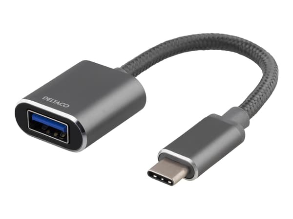 DELTACO - USB-adapter - 24 pin USB-C (hane) till USB typ A (hona) - USB 3.1 Gen1 OTG - 3 A - 11 cm - rymdgrå