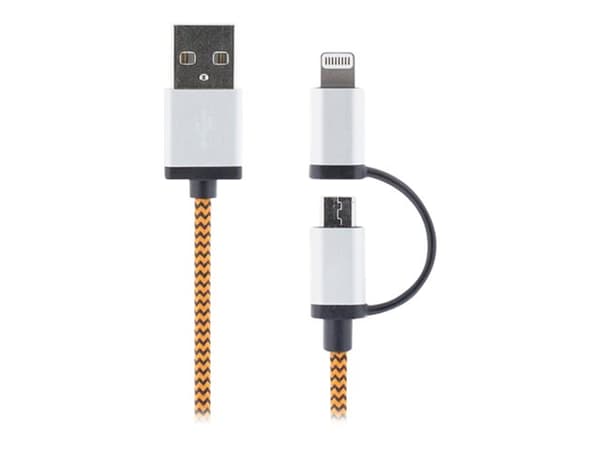 Streetz IPLH-241 - Data-/strömkabel - USB hane till mikro-USB typ B, Lightning hane - 1 m - orange