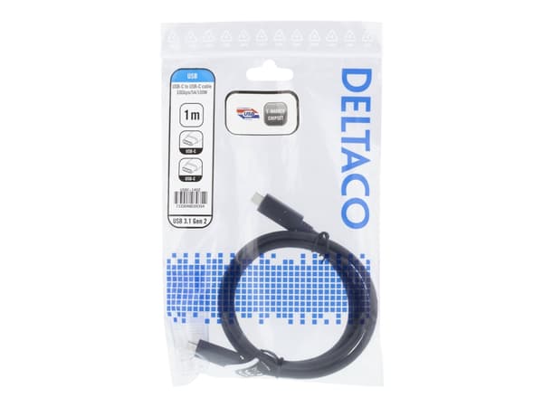 DELTACO USBC-1402 - USB-kabel - 24 pin USB-C (hane) till 24 pin USB-C (hane) - USB 3.1 Gen 2 - 1 m - svart