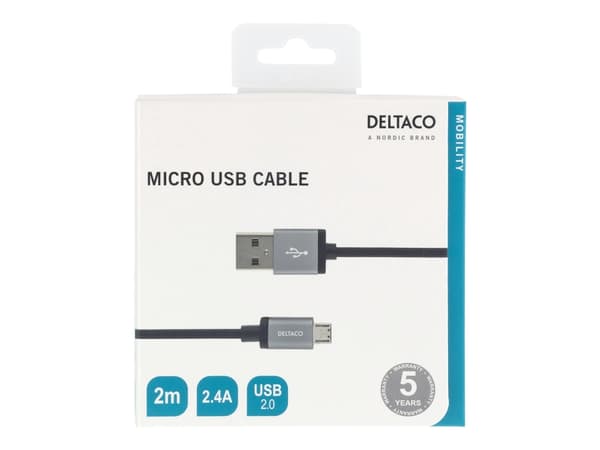 DELTACO MICRO-113F - USB-kabel - USB (hann) til Micro-USB type B (hann) - 2 m - svart
