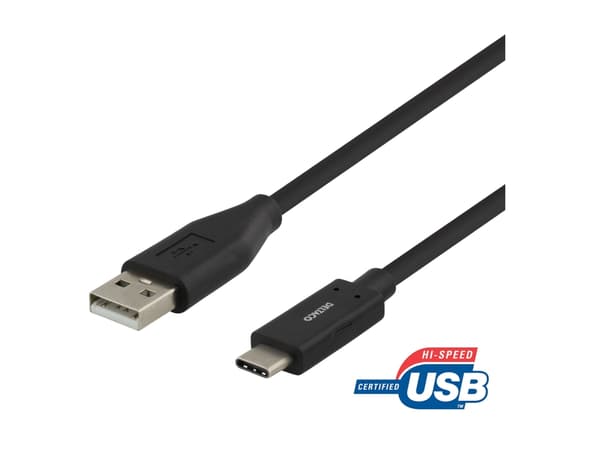 DELTACO - USB-kabel - USB (hane) till USB-C (hane) - USB 2.0 - 25 cm - svart