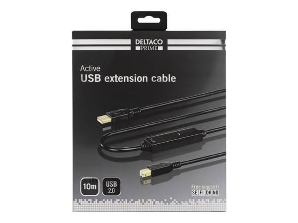 DELTACO USB-EX10M - USB-kabel - USB typ B (hane) till USB (hane) - 10 m - aktiv - svart