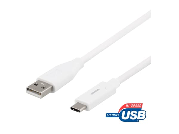DELTACO - USB-kabel - USB (hane) till 24 stift USB-C (hane) - USB 2.0 - 1,5 m - vit