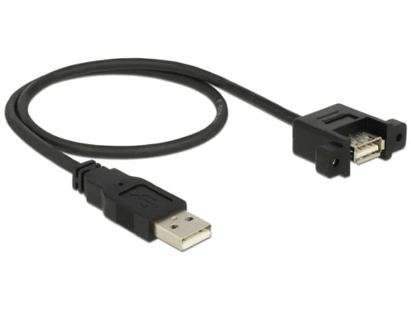 Delock - USB-förlängningskabel - USB (hane) till USB (hona) kan monteras på panel - USB 2.0 - 50 cm - svart