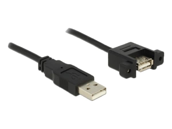 Delock - USB-förlängningskabel - USB (hane) till USB (hona) kan monteras på panel - USB 2.0 - 50 cm - svart