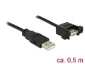 Miniatyrbild 2 av 5: Delock - USB-förlängningskabel - USB (hane) till USB (hona) kan monteras på panel - USB 2.0 - 50 cm - svart