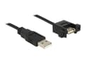 Miniatyrbild 1 av 5: Delock - USB-förlängningskabel - USB (hane) till USB (hona) kan monteras på panel - USB 2.0 - 50 cm - svart