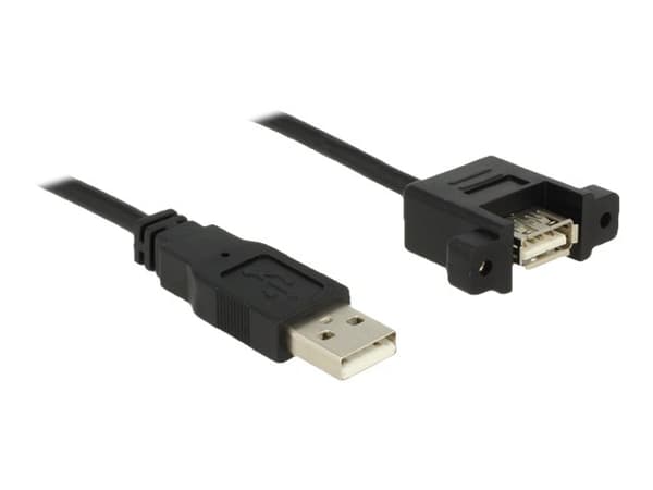 Delock - USB-förlängningskabel - USB (hane) till USB (hona) kan monteras på panel - USB 2.0 - 50 cm - svart