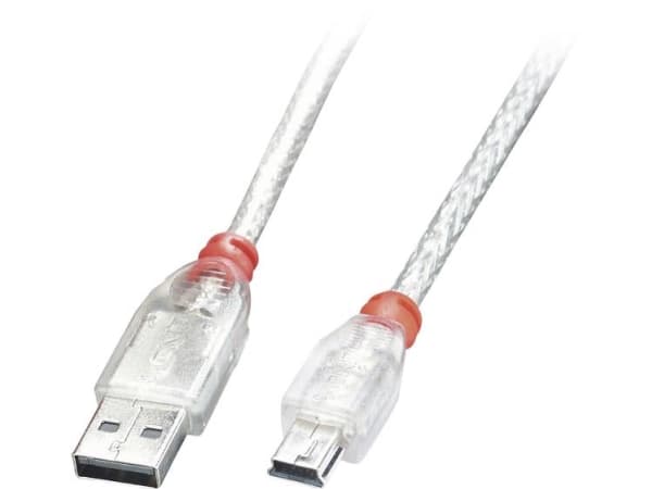 Lindy 41780, 0,2 m, USB A, Mini-USB B, USB 2.0, 0,48 Gbit/s, Gjennomsiktig