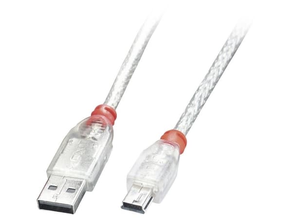 Lindy 41780, 0,2 m, USB A, Mini-USB B, USB 2.0, 0,48 Gbit/s, Gjennomsiktig