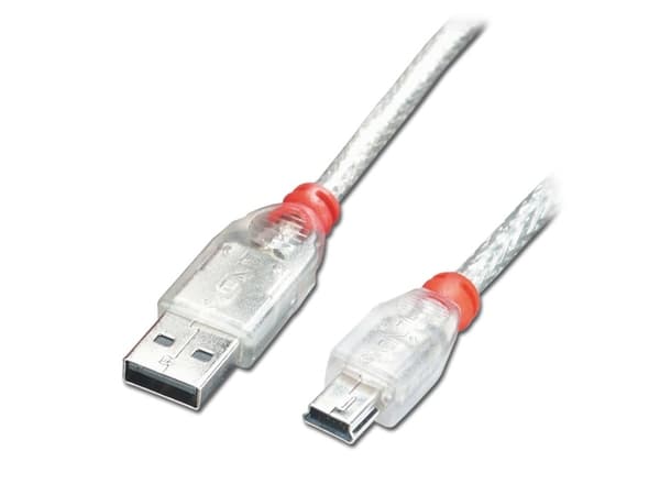 Lindy 41780, 0,2 m, USB A, Mini-USB B, USB 2.0, 0,48 Gbit/s, Gjennomsiktig