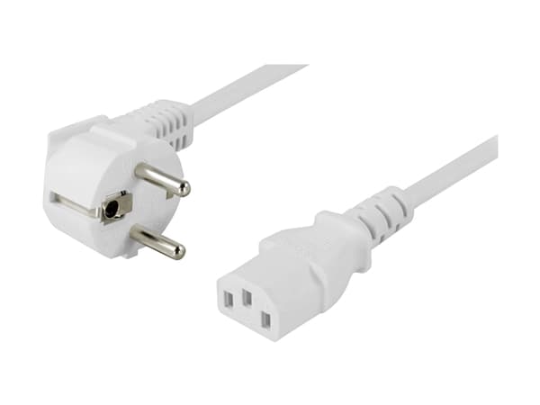 DELTACO DEL-111AV - Strømkabel - power CEE 7/7 (hann) vinklet til power IEC 60320 C13 rett - AC 250 V - 10 A - 10 m - hvit