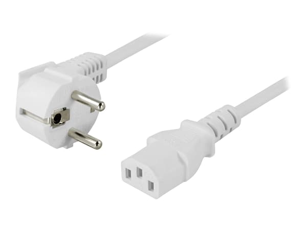 DELTACO DEL-111AV - Strømkabel - power CEE 7/7 (hann) vinklet til power IEC 60320 C13 rett - AC 250 V - 10 A - 10 m - hvit