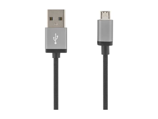 DELTACO MICRO-110F - USB-kabel - USB (hane) till mikro-USB typ B (hane) - USB 2.0 - 1 m - svart