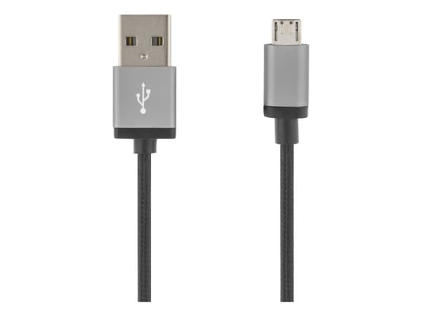 DELTACO MICRO-110F - USB-kabel - USB (hane) till mikro-USB typ B (hane) - USB 2.0 - 1 m - svart