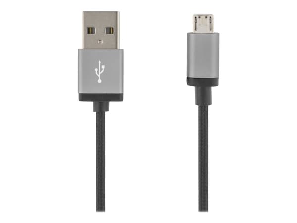DELTACO MICRO-110F - USB-kabel - USB (hane) till mikro-USB typ B (hane) - USB 2.0 - 1 m - svart