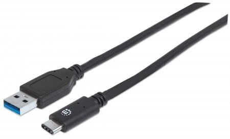 Manhattan 353373, 1 m, USB A, USB C, USB 3.2 Gen 2 (3.1 Gen 2), 10 Gbit/s, Sort