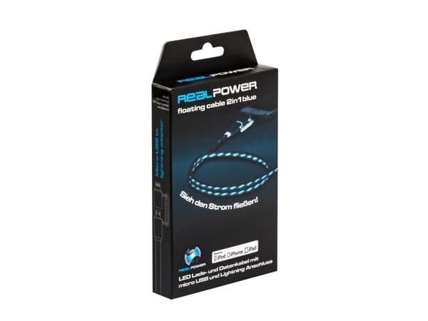 RealPower USB A/Lightning 0.75m, 0,75 m, Lightning, USB A, Svart, Blå, Rak, Rak