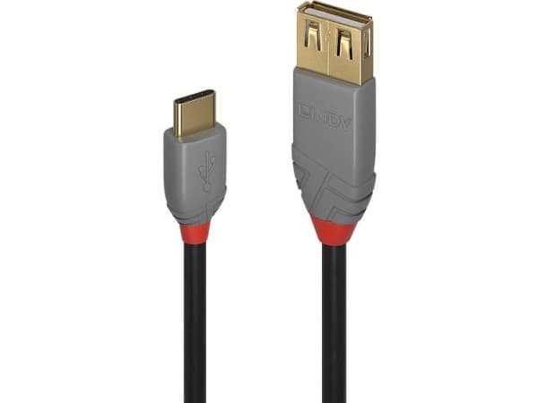 Lindy 36897, 0,15 m, USB A, USB C, USB 2.0, 0,48 Gbit/s, Svart, Grå