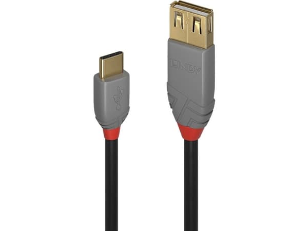Lindy 36897, 0,15 m, USB A, USB C, USB 2.0, 0,48 Gbit/s, Svart, Grå