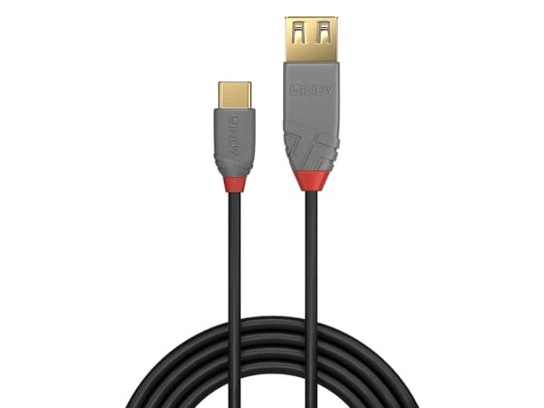 Lindy 36897, 0,15 m, USB A, USB C, USB 2.0, 0,48 Gbit/s, Svart, Grå