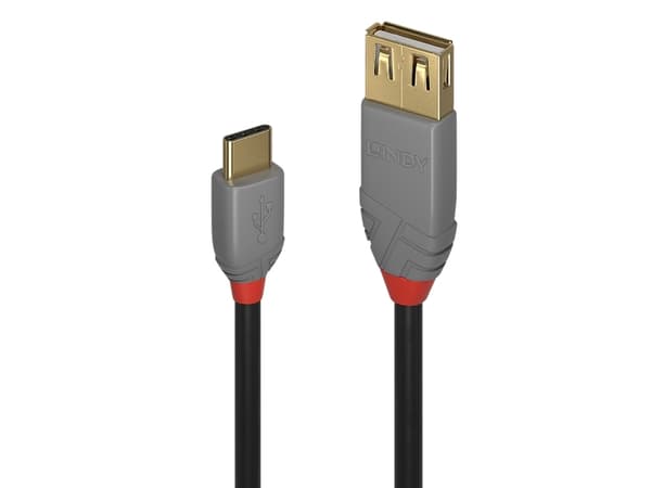 Lindy 36897, 0,15 m, USB A, USB C, USB 2.0, 0,48 Gbit/s, Svart, Grå