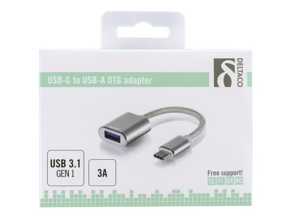 DELTACO - USB-adapter - 24 pin USB-C (hane) till USB typ A (hona) - USB 3.1 Gen1 OTG - 10 cm - silver