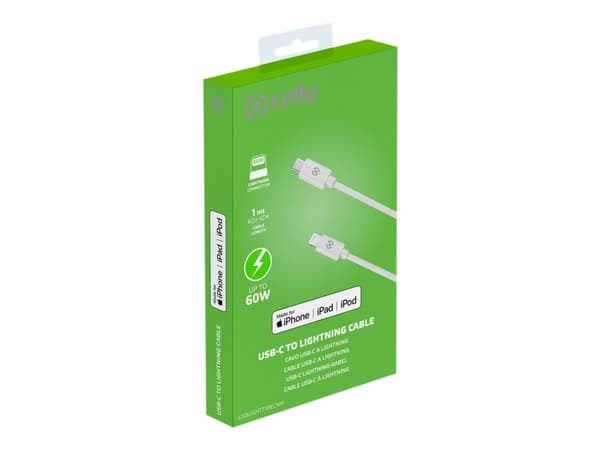 Celly - Lightning-kabel - 24 pin USB-C hann til Lightning hann - 1 m - hvit - Power Delivery-støtte