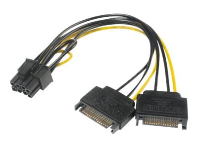 Akasa - Strømadapter - SATA-strøm (hann) til 8-pins PCIe-strøm (6+2) (hunn) - 15 cm