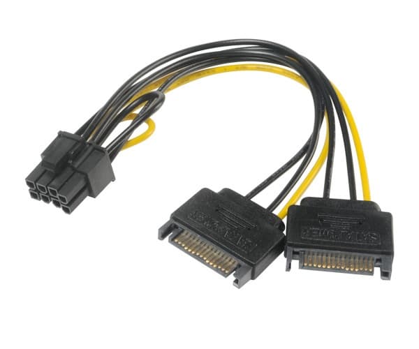 Akasa - Strømadapter - SATA-strøm (hann) til 8-pins PCIe-strøm (6+2) (hunn) - 15 cm
