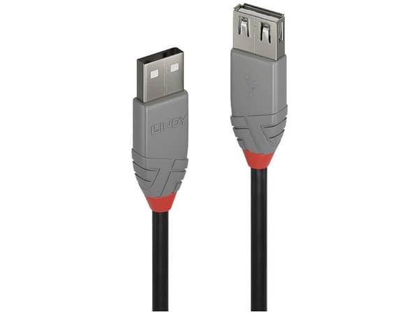 Lindy 36704, 3 m, USB A, USB A, USB 2.0, 0,48 Gbit/s, Svart, Grå