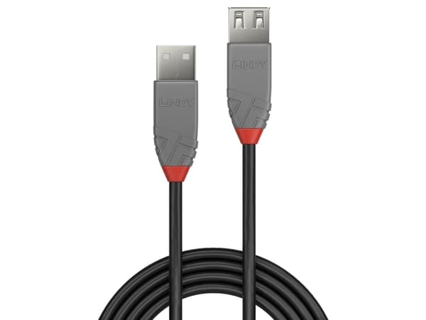 Lindy 36704, 3 m, USB A, USB A, USB 2.0, 0,48 Gbit/s, Svart, Grå