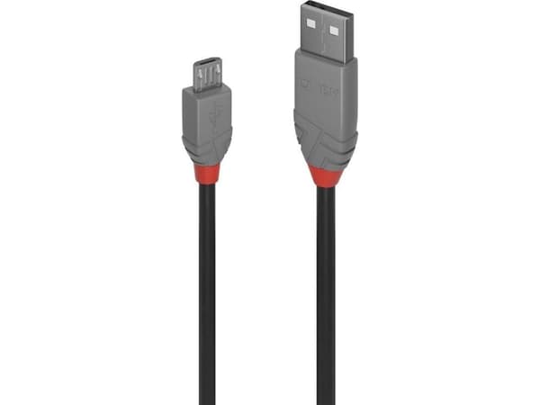 Lindy 36735, 5 m, USB A, Micro-USB B, USB 2.0, 0,48 Gbit/s, Svart, Grå