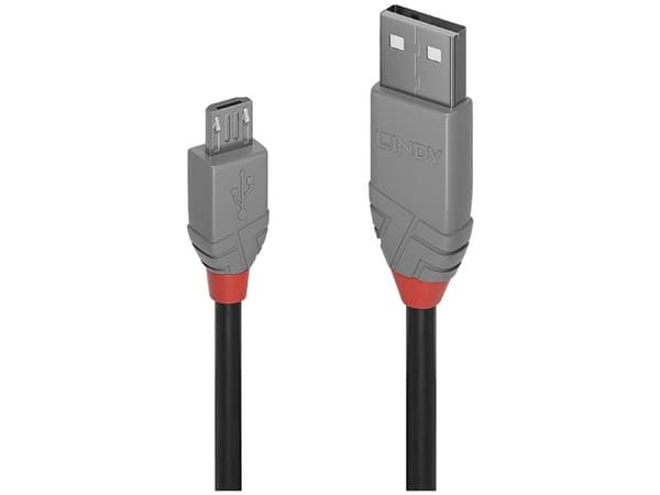 Lindy 36735, 5 m, USB A, Micro-USB B, USB 2.0, 0,48 Gbit/s, Svart, Grå