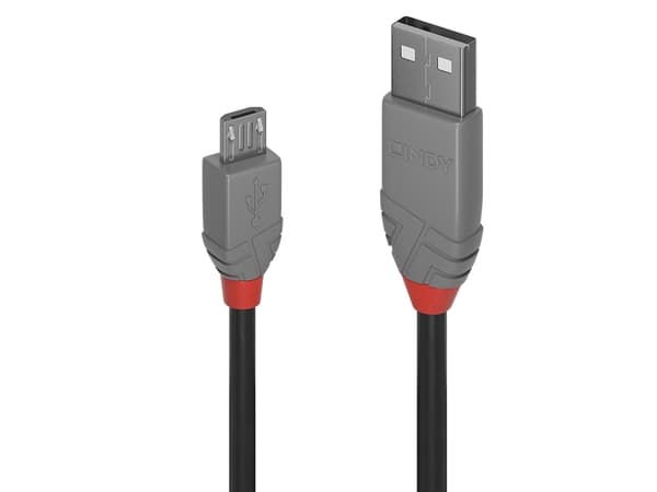 Lindy 36735, 5 m, USB A, Micro-USB B, USB 2.0, 0,48 Gbit/s, Svart, Grå