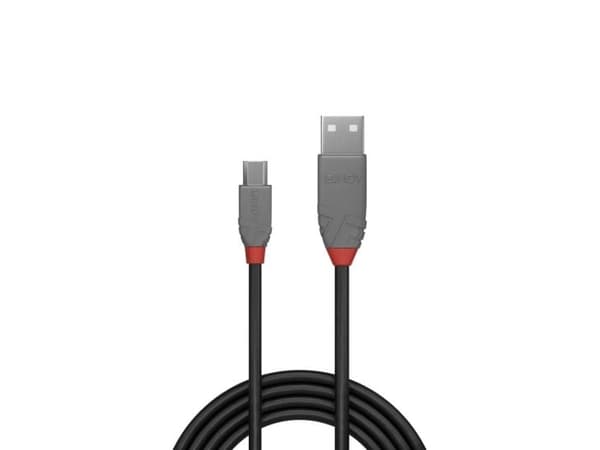 Lindy 36732, 1 m, USB A, Micro-USB B, USB 2.0, 0,48 Gbit/s, Svart, Grå