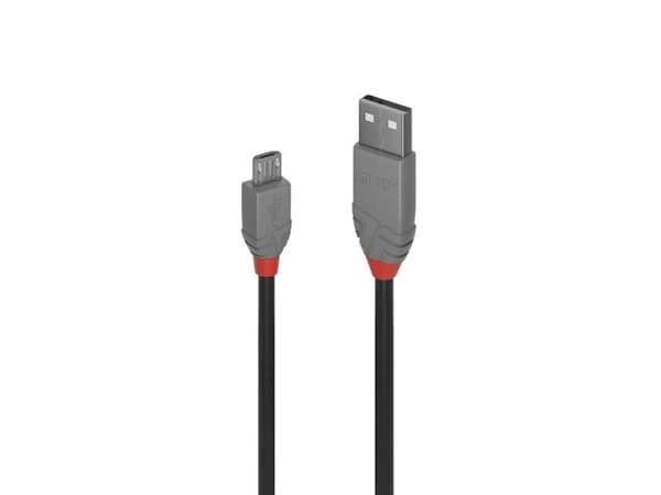 Lindy 36732, 1 m, USB A, Micro-USB B, USB 2.0, 0,48 Gbit/s, Svart, Grå