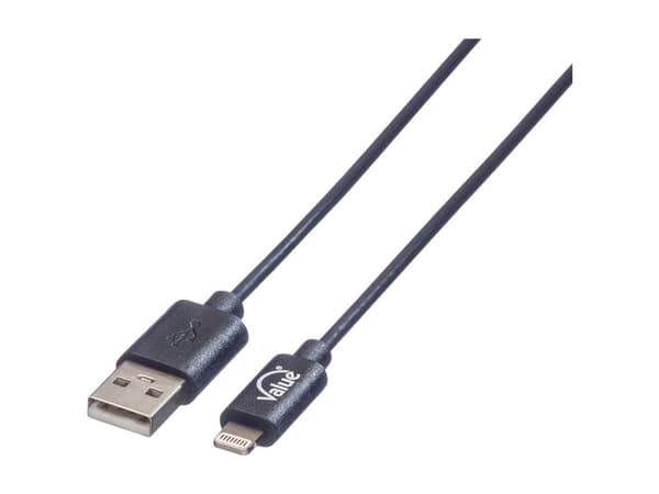 Value USB A/Lightning 1m, 1 m, Lightning, USB A, Musta, Suora, Suora