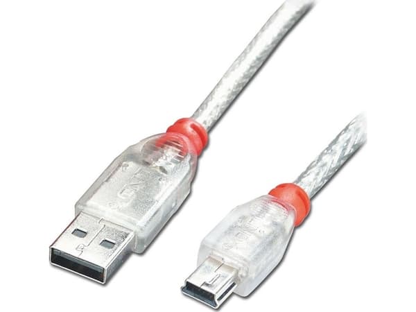 Lindy 41784, 3 m, USB A, Mini-USB B, USB 2.0, 0,48 Gbit/s, Transparent